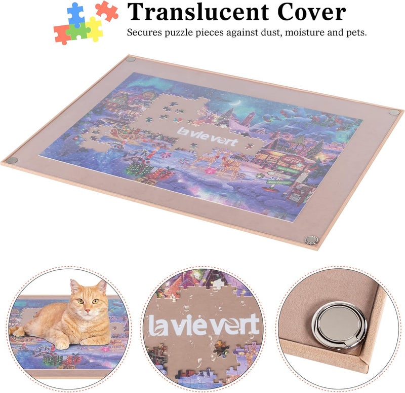 Lavievert Portable Wooden Puzzle Board with Dustproof Cover, Puzzle Mat, Puzzle Storage, Puzzle Protector with Non-Slip Surface for up to 1000 Pieces - Khaki - Image 3