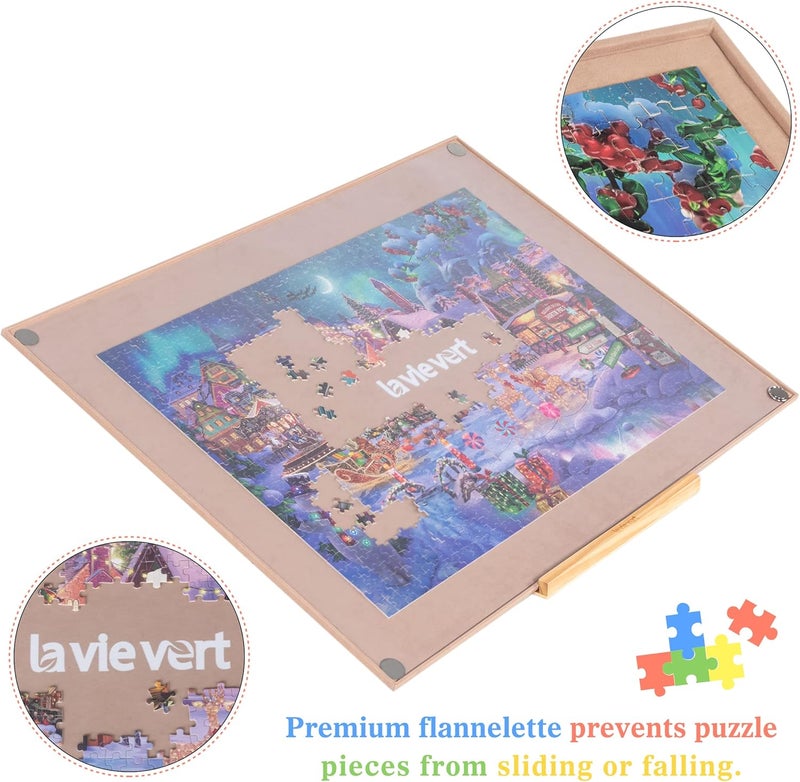 Lavievert Portable Wooden Puzzle Board with Dustproof Cover, Puzzle Mat, Puzzle Storage, Puzzle Protector with Non-Slip Surface for up to 1000 Pieces - Khaki - Image 5