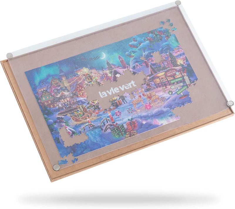 Lavievert Portable Wooden Puzzle Board with Dustproof Cover, Puzzle Mat, Puzzle Storage, Puzzle Protector with Non-Slip Surface for up to 1000 Pieces - Khaki - Image 1