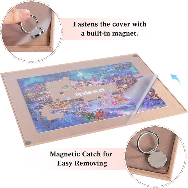 Lavievert Portable Wooden Puzzle Board with Dustproof Cover, Puzzle Mat, Puzzle Storage, Puzzle Protector with Non-Slip Surface for up to 1000 Pieces - Khaki - Image 4