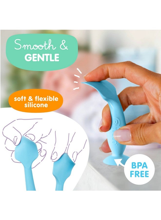 بيبي بام برَش فرشاة تنظيف أرداف بومكو بيبي + ملعقة صغيرة لكريم حفاضات الأطفال مع حقيبة - ملعقة حفاضات سيليكون خالية من مادة BPA مع كوب شفط، سهلة التنظيف، أداة وضع معجون الأرداف من ابتكار الأم (رمادي وأزرق) - Image 3