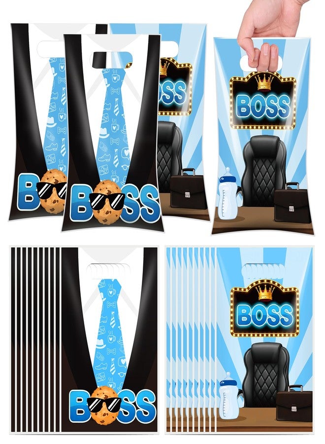 iPartyGo Boss Party Favor Bags - 50 Pcs Black Blue Bosses Birthday Decorations Plastic Goodies Candy Bag Bulk with Handles Movie Theme Gift Pouch Supplies for Baby Boys Baby Shower Gender Reaveal - Image 1