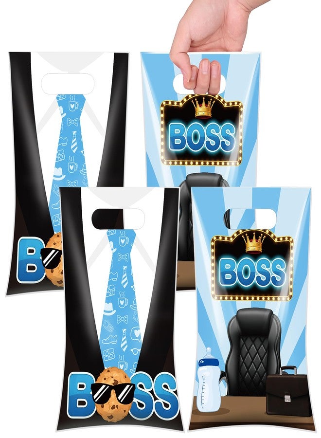 iPartyGo Boss Party Favor Bags - 50 Pcs Black Blue Bosses Birthday Decorations Plastic Goodies Candy Bag Bulk with Handles Movie Theme Gift Pouch Supplies for Baby Boys Baby Shower Gender Reaveal - Image 2
