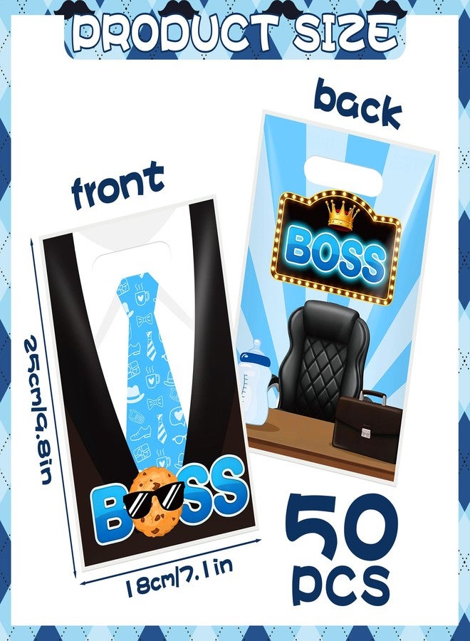 iPartyGo Boss Party Favor Bags - 50 Pcs Black Blue Bosses Birthday Decorations Plastic Goodies Candy Bag Bulk with Handles Movie Theme Gift Pouch Supplies for Baby Boys Baby Shower Gender Reaveal - Image 4