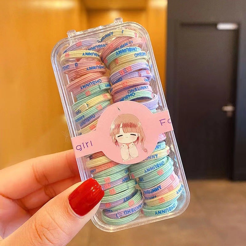 Generic Candy-Colored Kids Hair Ties Elastic Bands 12# flat belt small rubber band printed bow (60 boxes)