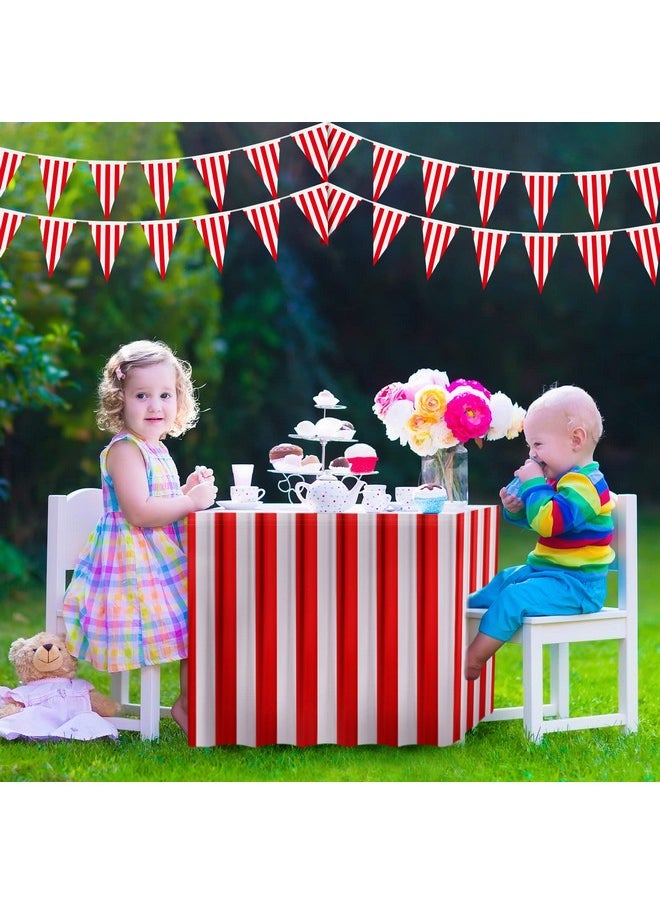 Tegeme 10 Pieces Carnival Theme Party Decors Carnival Table Skirts Carnival Circus Theme Tablecloths Red White Striped Pennant Banners Circus Carnival Bunting Banners For Carnival Circus Decors  - Image 4