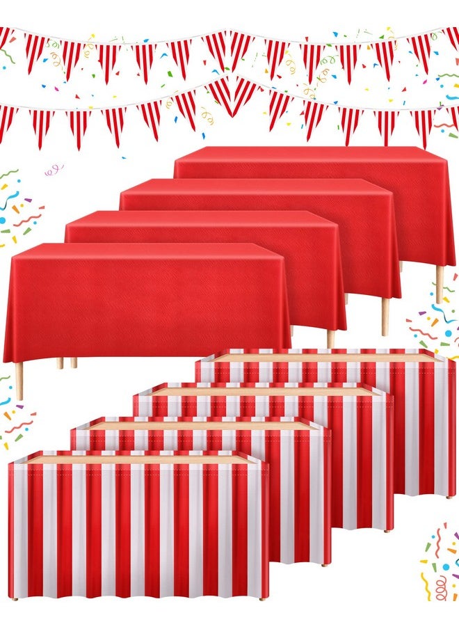 Tegeme 10 Pieces Carnival Theme Party Decors Carnival Table Skirts Carnival Circus Theme Tablecloths Red White Striped Pennant Banners Circus Carnival Bunting Banners For Carnival Circus Decors  - Image 1