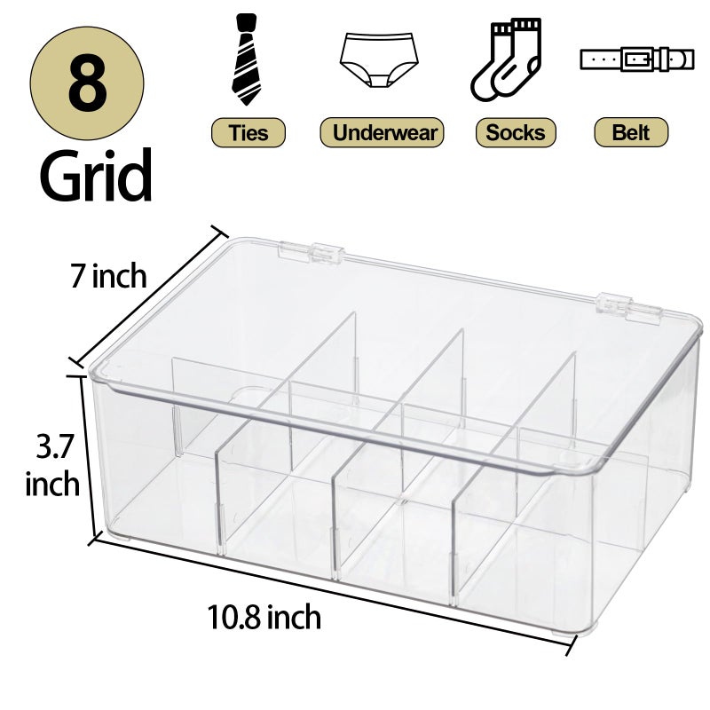 ZEXALOR Clear Tea Bag Organizer, Dresser Organizers Drawer Organzier Storage Container with Removable Dividers, Plastic Storage Bin with Lid, Organizer for Scarves Ties Bras - Image 2