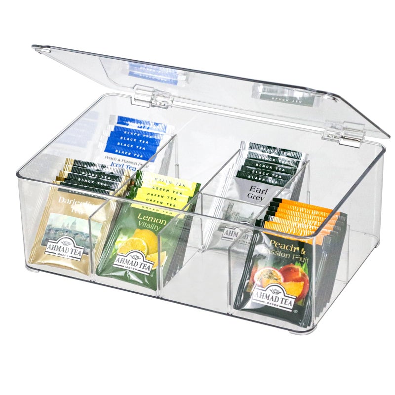 ZEXALOR Clear Tea Bag Organizer, Dresser Organizers Drawer Organzier Storage Container with Removable Dividers, Plastic Storage Bin with Lid, Organizer for Scarves Ties Bras - Image 1