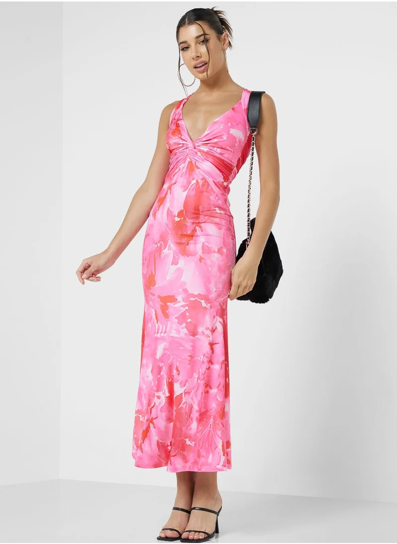 Ginger Plunge Neck Floral Maxi Dress