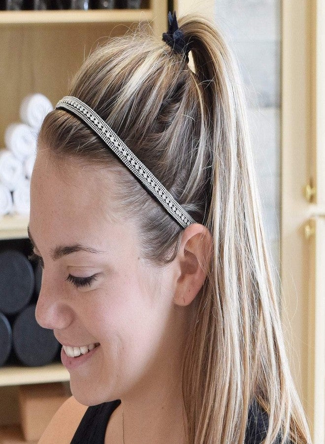 Sweaty Bands Womens Girls Headband - Non-Slip, Velvet-Lined Jeweled Hairband - Bling It Ice Ice Lady Silver 3/8-Inch - Image 3