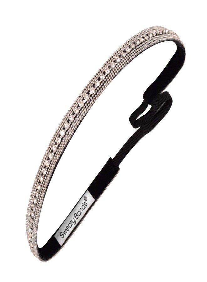 Sweaty Bands Womens Girls Headband - Non-Slip, Velvet-Lined Jeweled Hairband - Bling It Ice Ice Lady Silver 3/8-Inch - Image 1
