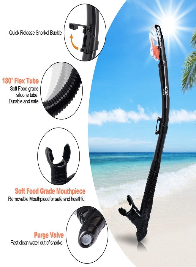 EXP VISION Snorkel Set Pano 3 Window Adult Snorkeling Gear, Professional Snorkel Goggles Anti-Fog Diving Mask, Anti-Leak Swim Goggles and Dry Top Snorkel for Diving, Snorkeling, Swimming (Black-2 Pack) - Image 3