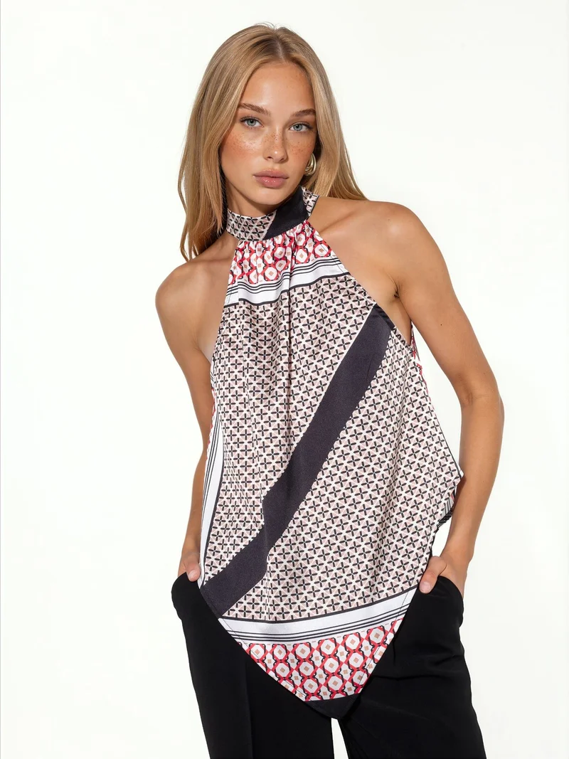 هيكاب Patterned Halter Collar Blouse