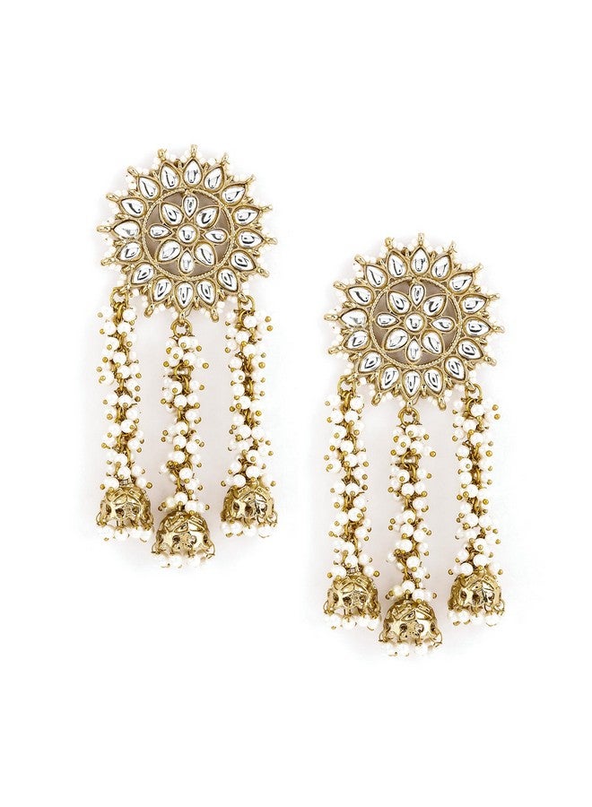 Rubans أقراط جومكا متعددة مزينة باللؤلؤ من كوندان المصنوعة يدويًا والمطلية بالذهب للنساء - Image 1