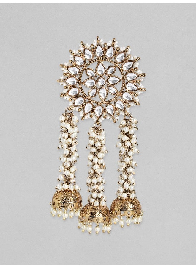 Rubans أقراط جومكا متعددة مزينة باللؤلؤ من كوندان المصنوعة يدويًا والمطلية بالذهب للنساء - Image 3