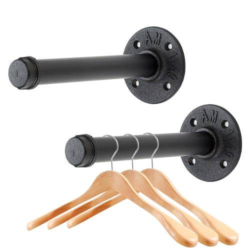 HomeExpert Home Expert 6 Inch Black Industrial Pipe Floating Clothing Rack Wall Mounted, Heavy Duty Garment Rack for Hanging Clothes, Multi-purpose Hanging Rod for Closet Storage, 2 Pack - Image 1