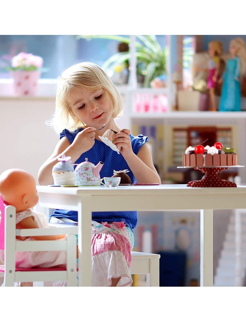 SYOSI Wooden Birthday Cake Toy Kids Magnetic Dessert with Cutting Knife Fruit Toppings Chocolate and Vanilla Swirls Fun Kitchen Pretend Play Food Party Cooking Cutter Set, Educational Gift - Image 2