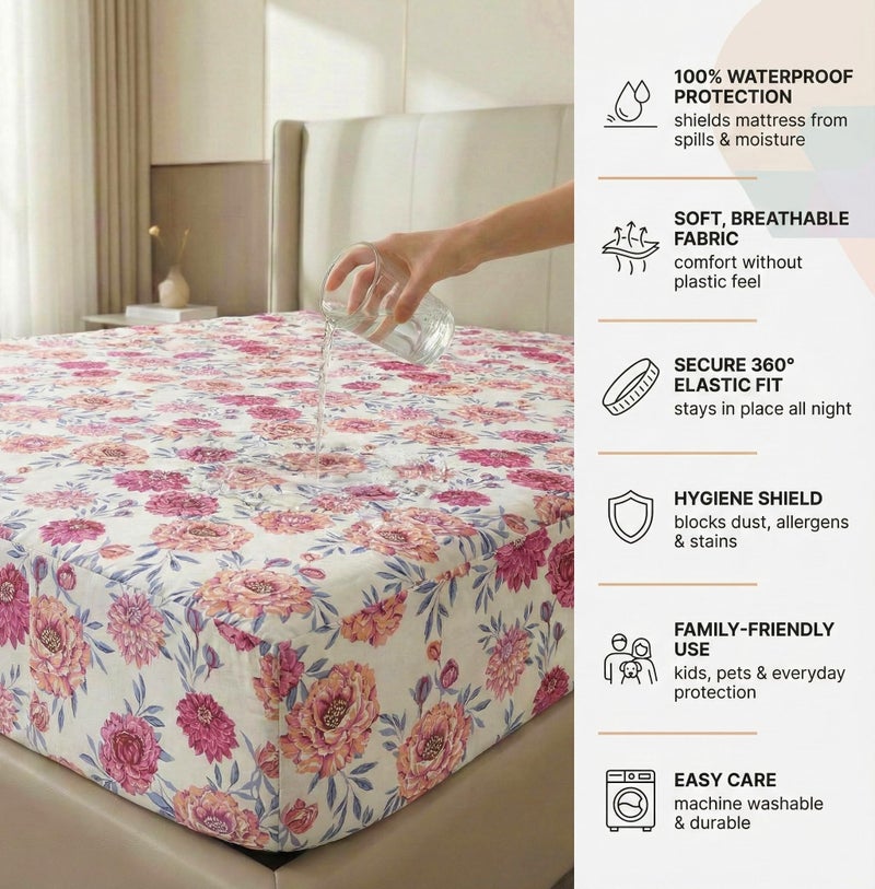 VAS COLLECTIONS Waterproof Mattress Protector/Fitted Bedsheet King Size (78x72+8 inches) with 2 Pillow Covers | All-Round Elastic (Pink, Blue & White, Waterproof Fitted Bedsheet (78 X72 inch)) - Image 5