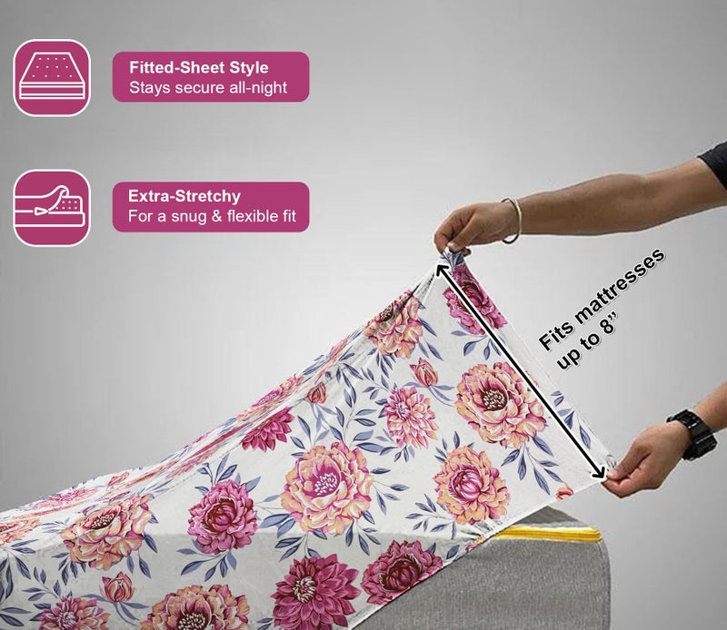VAS COLLECTIONS Waterproof Mattress Protector/Fitted Bedsheet King Size (78x72+8 inches) with 2 Pillow Covers | All-Round Elastic (Pink, Blue & White, Waterproof Fitted Bedsheet (78 X72 inch)) - Image 4