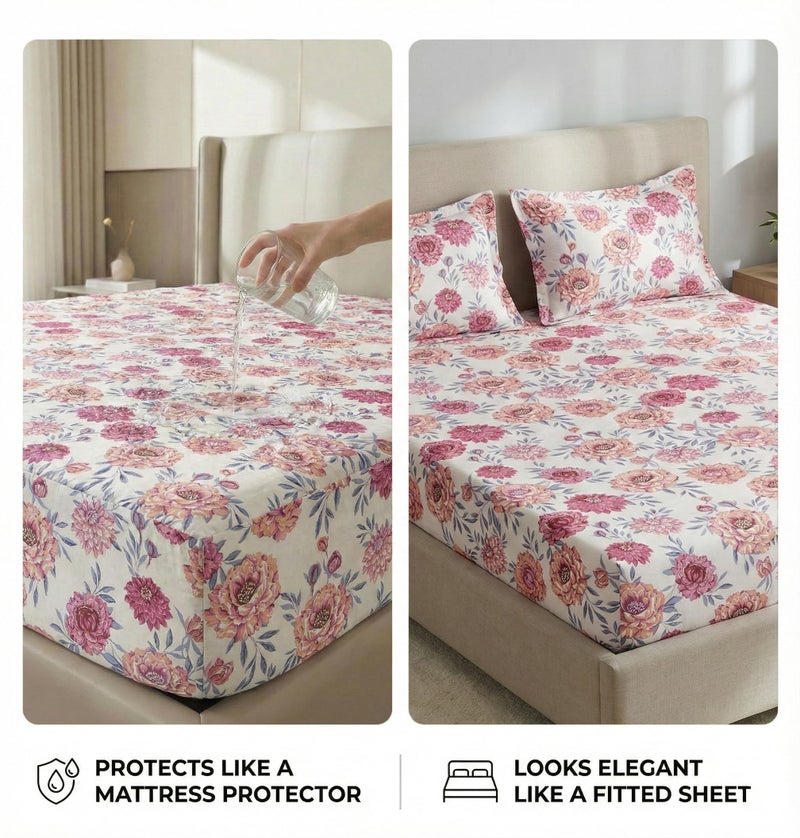 VAS COLLECTIONS Waterproof Mattress Protector/Fitted Bedsheet King Size (78x72+8 inches) with 2 Pillow Covers | All-Round Elastic (Pink, Blue & White, Waterproof Fitted Bedsheet (78 X72 inch)) - Image 3