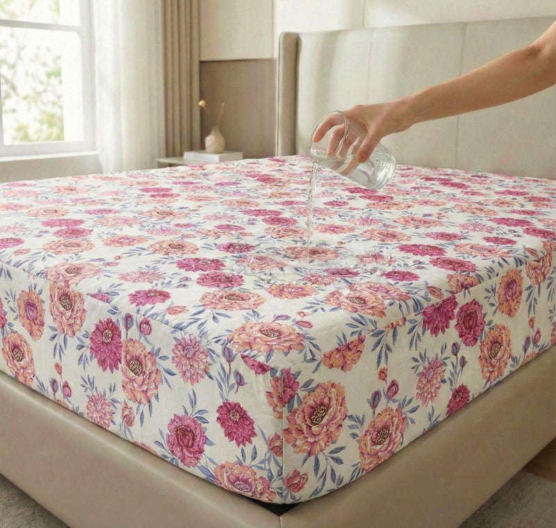 VAS COLLECTIONS Waterproof Mattress Protector/Fitted Bedsheet King Size (78x72+8 inches) with 2 Pillow Covers | All-Round Elastic (Pink, Blue & White, Waterproof Fitted Bedsheet (78 X72 inch)) - Image 1