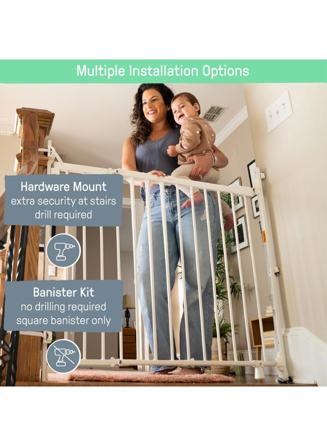 ingenuity Summer Metal Banister and Stair Safety Baby Gate, White Finish – 32.5” Tall, Fits Openings of 31” to 46” Wide, Extra-Wide Door Opens The Full Width of Your Stairway, Convenient Baby and Pet Gate - Image 3