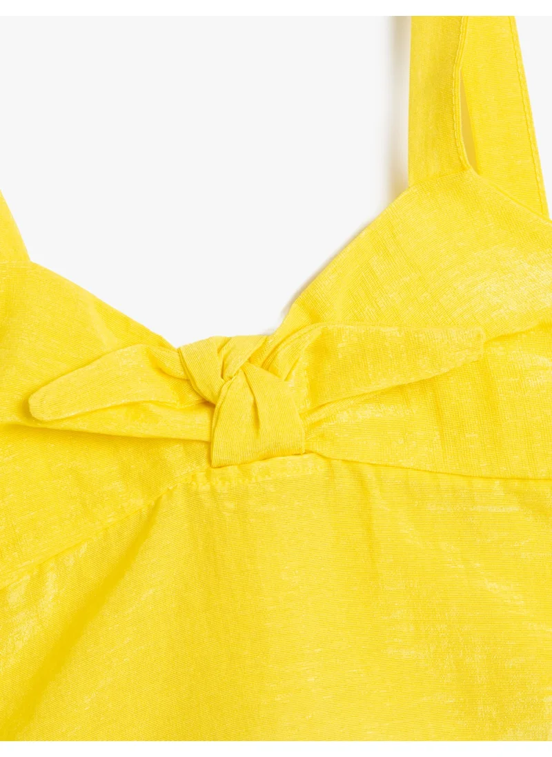 KOTON Cotton Crop Top Strappy Textured Front Tie Shiny