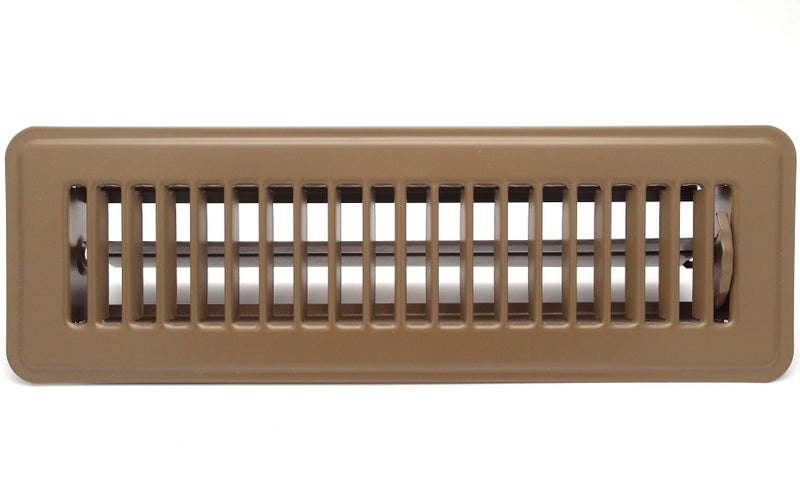 HVAC Premium 12" X 4" Floor Register with Louvered Design - Heavy Duty Rigid Floor Air Supply with Damper & Lever - Brown  - Image 1