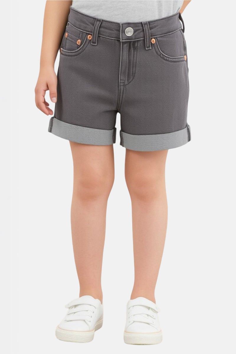 Levi's Kids Girl Washed Girlfriend Denim Shorts, Grey - Image 1