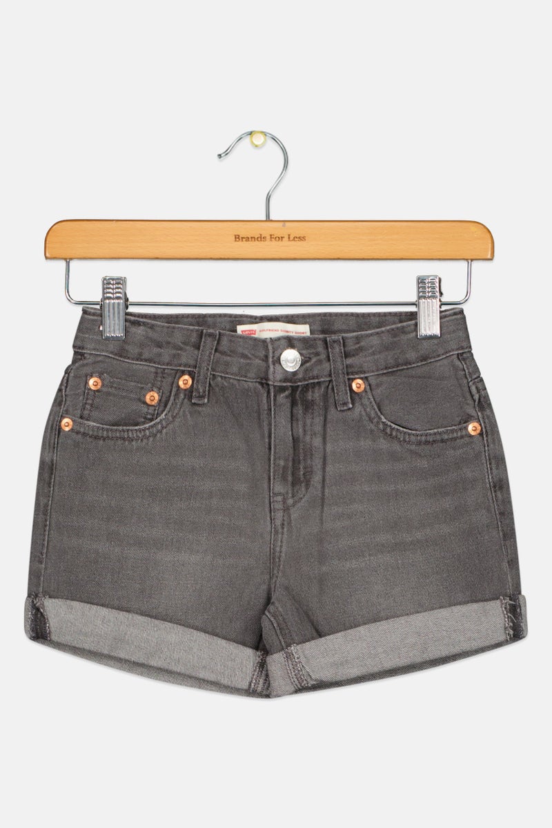 Levi's Kids Girl Washed Girlfriend Denim Shorts, Grey - Image 2