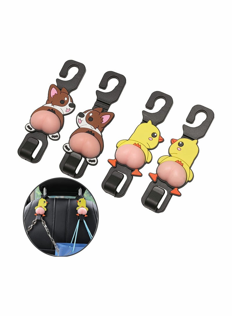 KASTWAVE 4 Pcs Car Storage Hooks Universal Handback Holders, Silicone Car Seat Hanger Clips, Cartoon Back Seat Headrest Hooks Car Organiser - Car Gadgets - Image 1