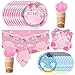 NF orange 81Pcs Pink Dog Birthday Party Tableware Set Cute Dog Party Decoration Pink Cartoon Birthday Party Supplies - Image 2