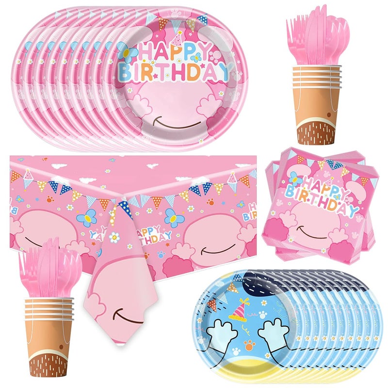NF orange 81Pcs Pink Dog Birthday Party Tableware Set Cute Dog Party Decoration Pink Cartoon Birthday Party Supplies - Image 3
