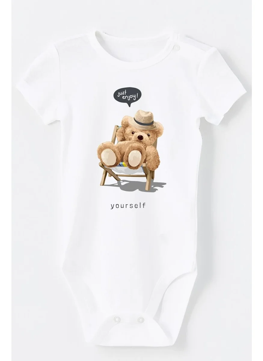 بي ار زد كولكشن Cotton Just Enjoy Yourself Printed Shoulder and Bottom Snap Body Baby Bodysuit