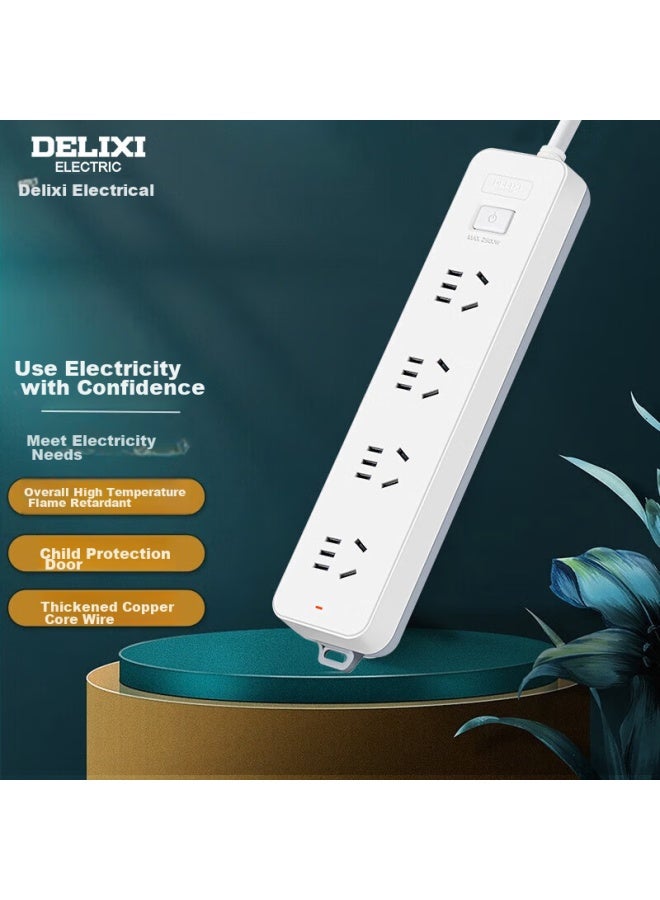 Delixi New National Standard Power Strip/extension Cord/power Bar/power Strip/power Board/power Strip 4 Outlets With Master Switch, 3 Meters - Image 1