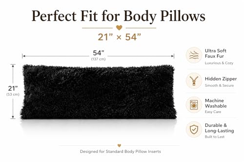 Reafort Luxury Faux Fur Body Pillow Cover 21" x 54", Long Hair PV Plush Body Pillow Case with Hidden Zipper Closure, Ultra Soft Fluffy Decorative Long Pillow Cover (Black, Body) - Image 3