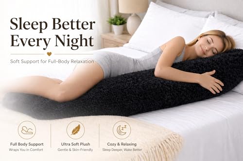 Reafort Luxury Faux Fur Body Pillow Cover 21" x 54", Long Hair PV Plush Body Pillow Case with Hidden Zipper Closure, Ultra Soft Fluffy Decorative Long Pillow Cover (Black, Body) - Image 5