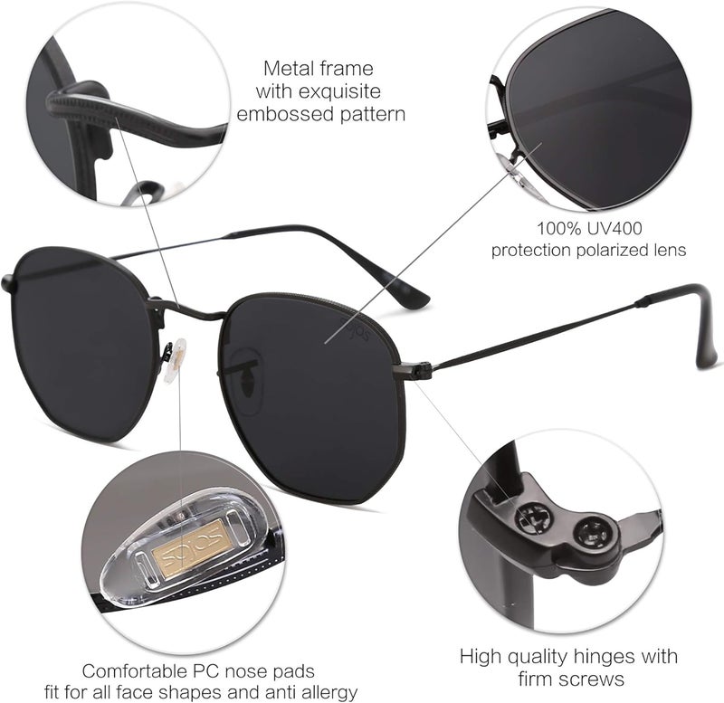 Sojos Square Polarized Sunglasses for Women Men Small Hexagonal Polygon Mirrored Lens SJ1072 - Image 4