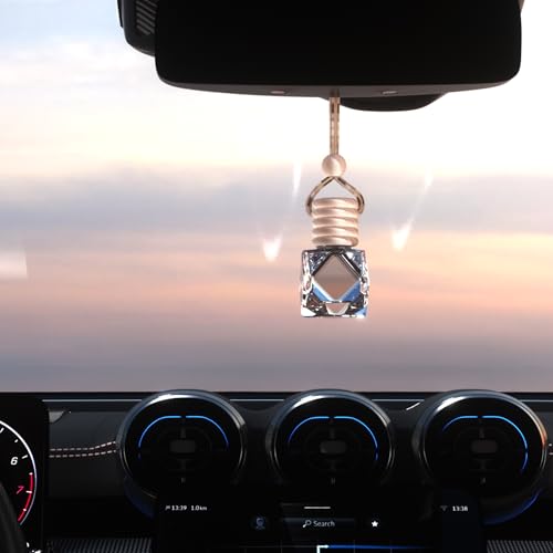 Couslcd 5PCS Hanging Car Air Freshener, Auto Interior Decoration 8 ml Oil Diffuser Perfume Aromatherapy Pendant Empty Glass Bottle, Fragrance Ornament with Vent Clip Wooden Cap and Rope (5, Rhombic) - Image 3
