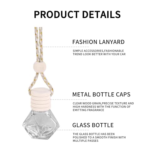 Couslcd 5PCS Hanging Car Air Freshener, Auto Interior Decoration 8 ml Oil Diffuser Perfume Aromatherapy Pendant Empty Glass Bottle, Fragrance Ornament with Vent Clip Wooden Cap and Rope (5, Rhombic) - Image 5