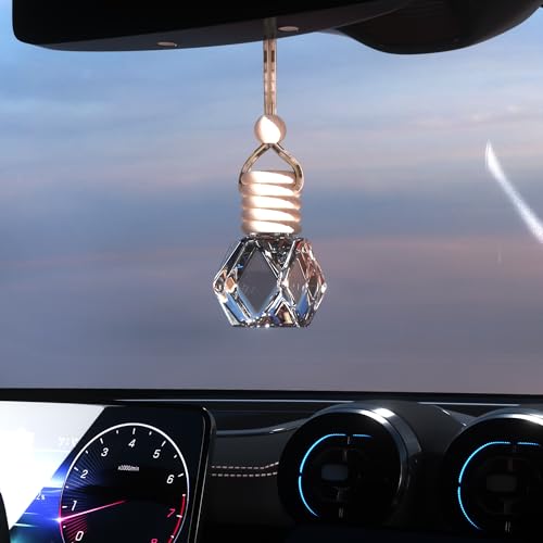 Couslcd 5PCS Hanging Car Air Freshener, Auto Interior Decoration 8 ml Oil Diffuser Perfume Aromatherapy Pendant Empty Glass Bottle, Fragrance Ornament with Vent Clip Wooden Cap and Rope (5, Rhombic) - Image 2
