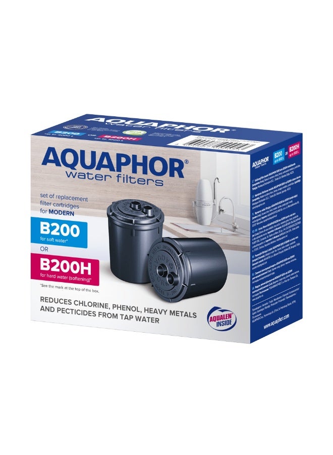 Aquaphor B200 H Tap Water Purifier Replacement Filters for Hard Water, 4000L Long-Lasting Carbon Block Cartridges, Removes Chlorine, Limescale, Odors & Impurities, Compatible with Faucet Water Filter Systems, Pack of 2 - Image 2