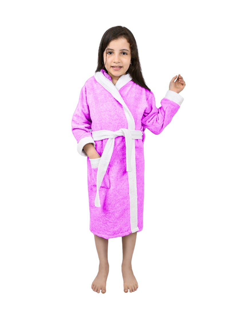 Banotex Pink Pure Cotton Kids Bathrobe with Hood Comfortable for Kids - Girls and Boys - Image 1
