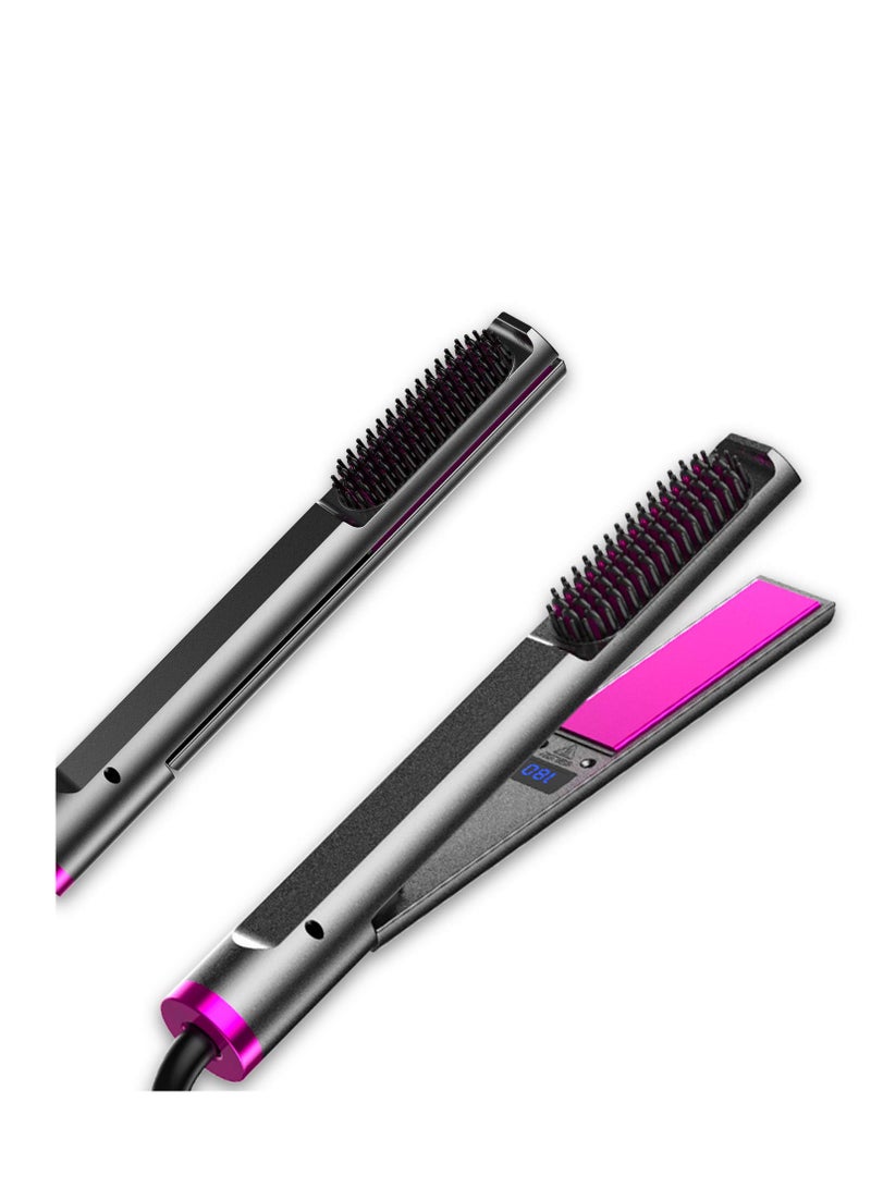 SYOSI مكواة فرد الشعر الاحترافية، 3 في 1 مكواة فرد الشعر، مكواة فرد الشعر وتجعيده، مشط كهربائي ساخن لفرد الشعر، فرشاة فرد الشعر بدرجة حرارة قابلة للتعديل، تسخين فوري - Image 1