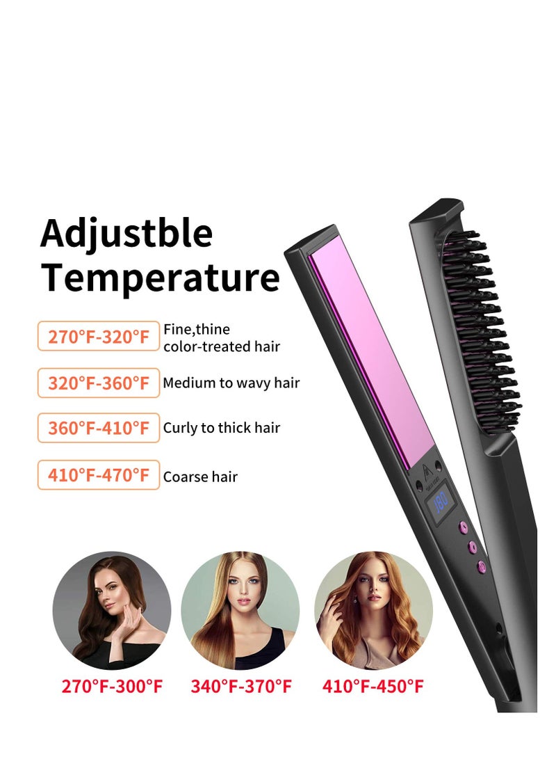 SYOSI مكواة فرد الشعر الاحترافية، 3 في 1 مكواة فرد الشعر، مكواة فرد الشعر وتجعيده، مشط كهربائي ساخن لفرد الشعر، فرشاة فرد الشعر بدرجة حرارة قابلة للتعديل، تسخين فوري - Image 4
