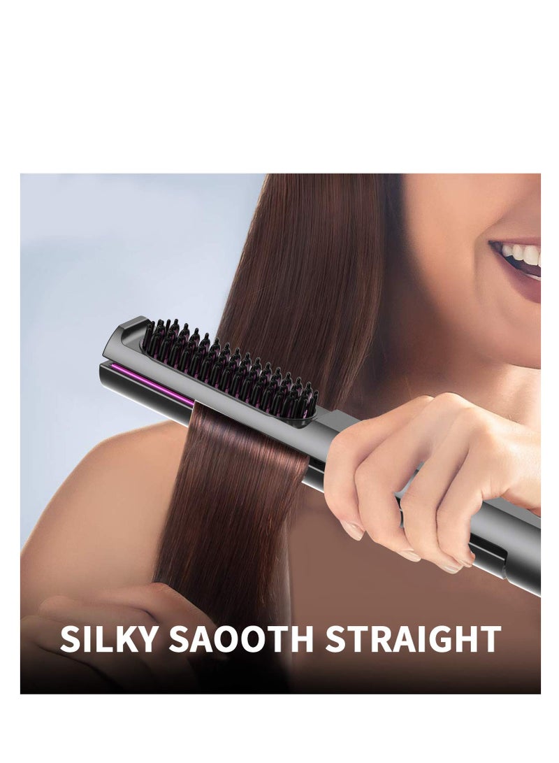 SYOSI مكواة فرد الشعر الاحترافية، 3 في 1 مكواة فرد الشعر، مكواة فرد الشعر وتجعيده، مشط كهربائي ساخن لفرد الشعر، فرشاة فرد الشعر بدرجة حرارة قابلة للتعديل، تسخين فوري - Image 2