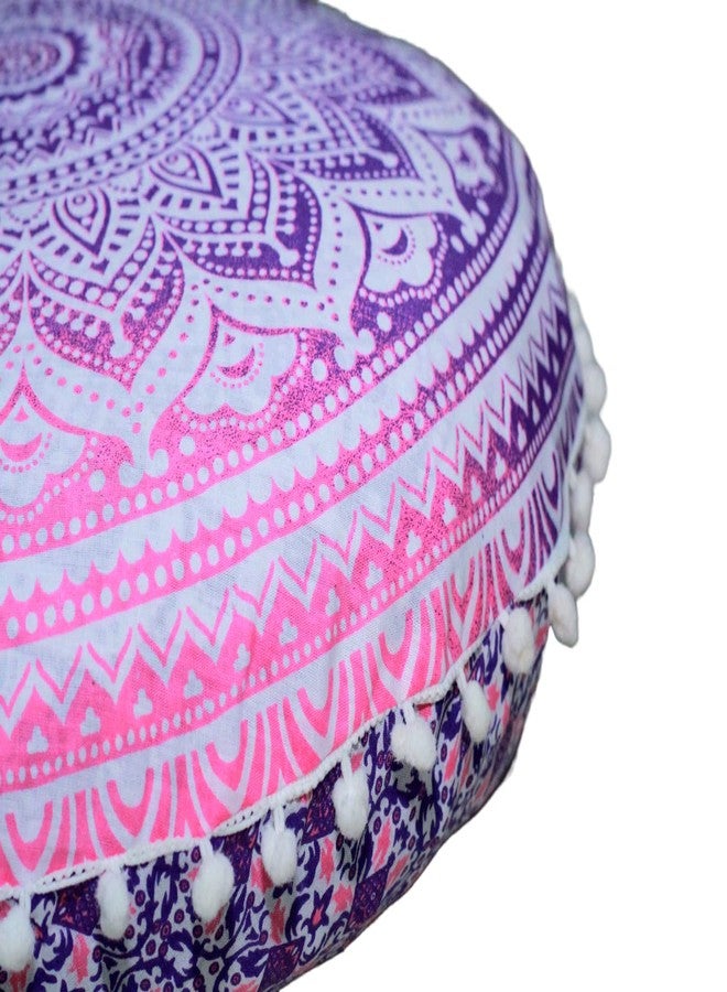 CRAFT KALA Round Mandala Boho Pillow Meditation India Room Seating Poufs for Living Room Yoga Room Home Décor Bedroom Balcony Garden Party Decoration Cotton Floor Cushion Cover (22", Pink Ombre) - Image 1