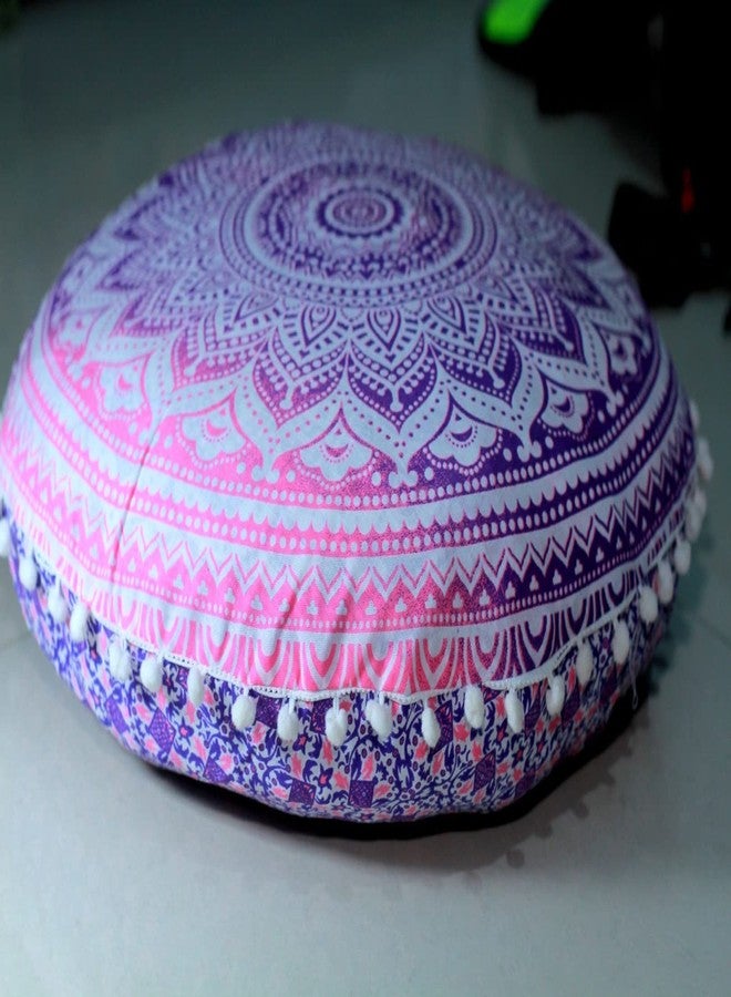 CRAFT KALA Round Mandala Boho Pillow Meditation India Room Seating Poufs for Living Room Yoga Room Home Décor Bedroom Balcony Garden Party Decoration Cotton Floor Cushion Cover (22", Pink Ombre) - Image 5
