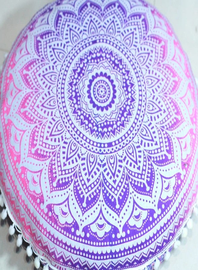 CRAFT KALA Round Mandala Boho Pillow Meditation India Room Seating Poufs for Living Room Yoga Room Home Décor Bedroom Balcony Garden Party Decoration Cotton Floor Cushion Cover (22", Pink Ombre) - Image 4
